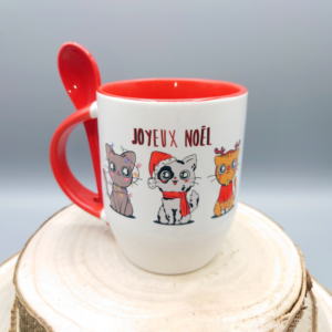 Mug cuillère bicolore chat de Noël