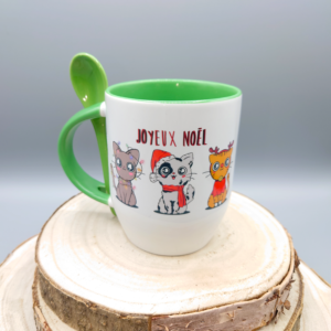 Mug cuillère bicolore vert Chats de Noël