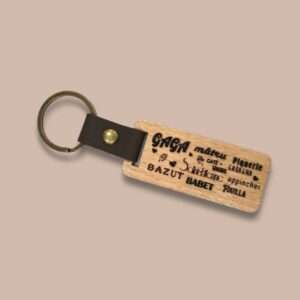 Porte clés sainté Gaga cuir et bois